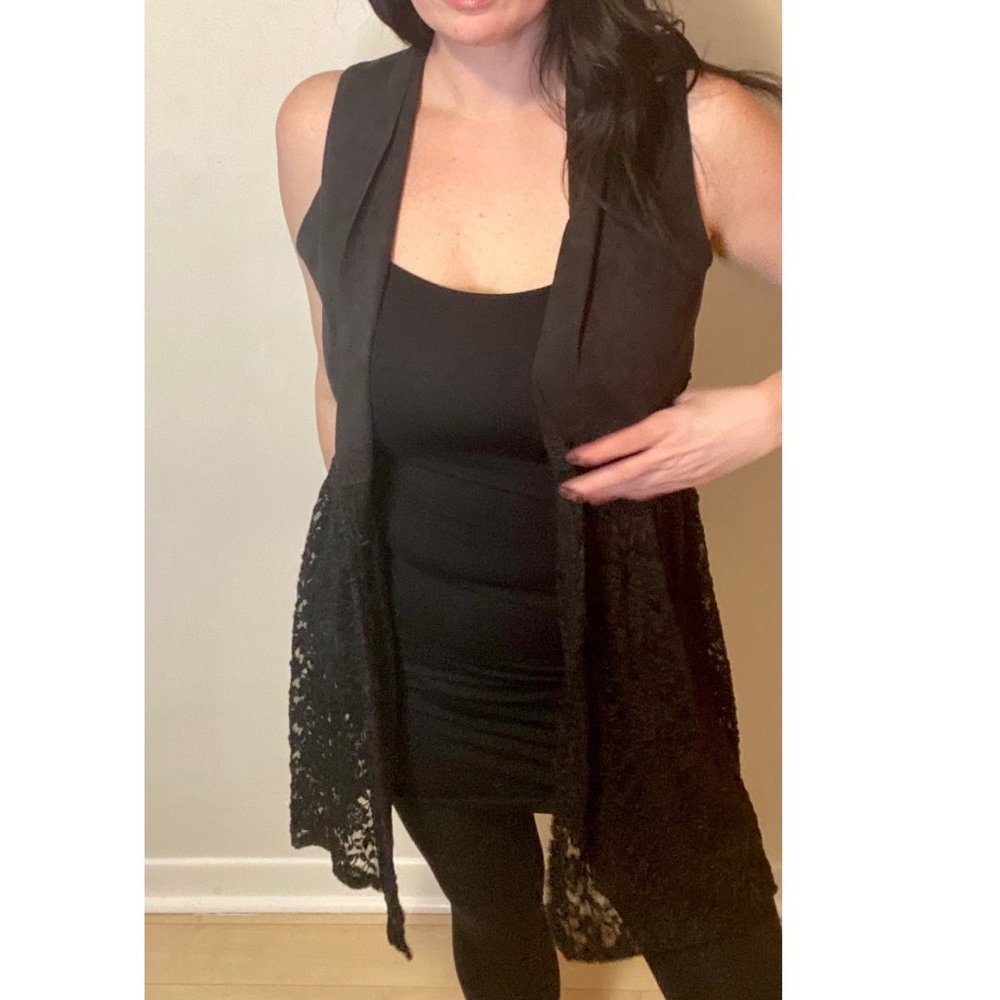 Vocal Faux Suede/Lace Vest/Duster